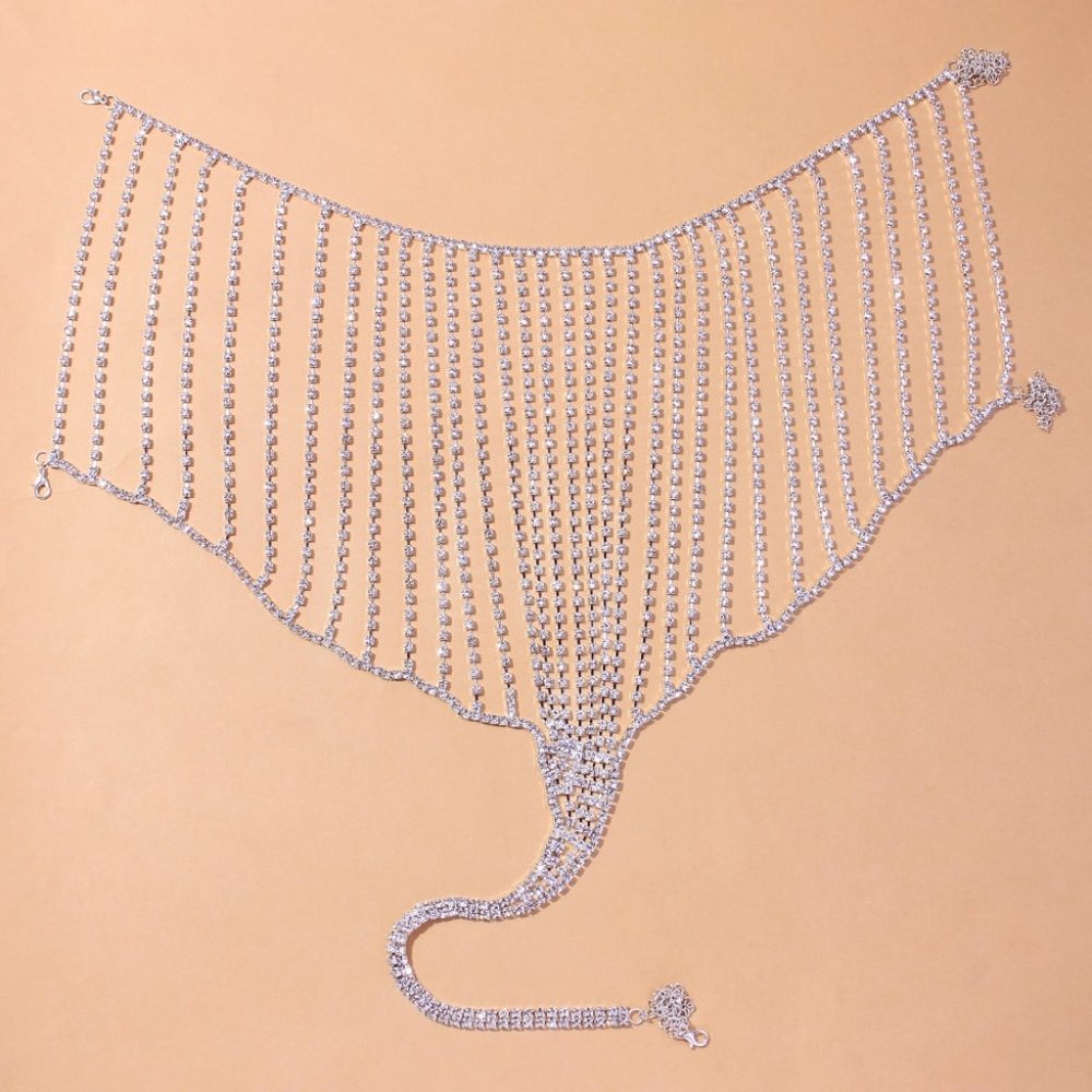 Sexy Rhinestone Tassel Body Chain Bikini Bra Skirt Set Shiny Body Jewelry - Picture 5 of 7